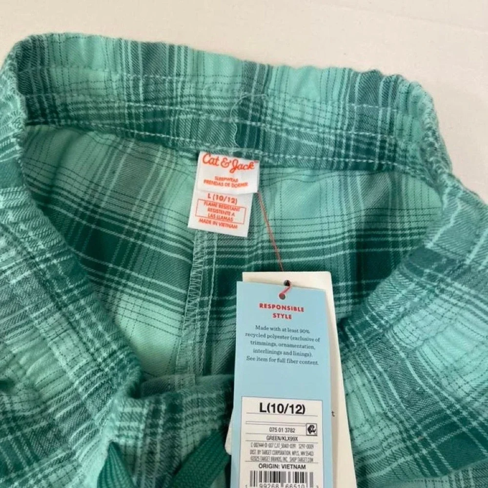 Cat &‎ Jack green and white plaid polyester pants size L (10/12)